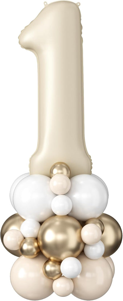 40 Inch Cream Number 1 Balloon for 1st Birthday Decorations Beige White Sand by Domgoge