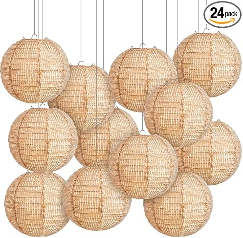 24 Pcs Print Burlap Paper Lanterns Round Chinese Paper Lanterns Farmhouse Boho by Hortsun