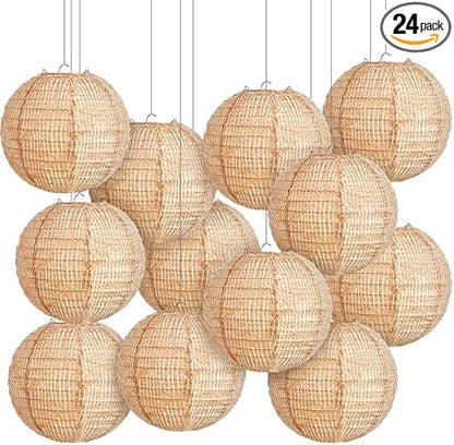 24 Pcs Print Burlap Paper Lanterns Round Chinese Paper Lanterns Farmhouse Boho by Hortsun
