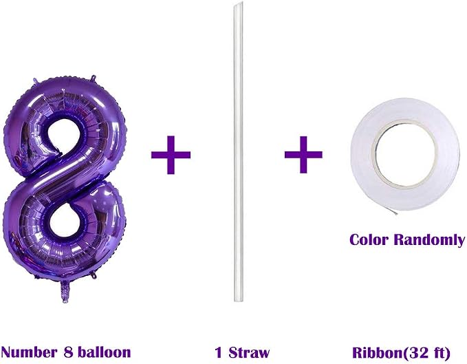 40 Inch Jumbo Purple Number 8 Balloon Giant Balloons Prom Balloons Helium Foil - Image 3