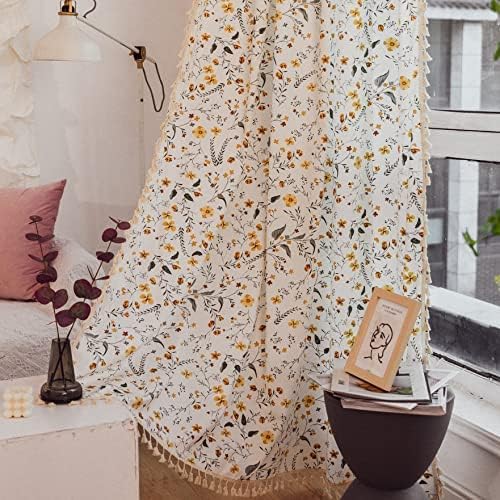 Sutuo Home Boho Curtain Semi-Blackout Vintage Florals Print Cotton Linen Fabric by SutuoHome