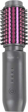 Youbella Cordless Hair Curling Iron Brush, Mini Travel Hot Straightener Comb, 3-in-1 Portable Wave Curling Wand, 1.5″ Ionic Heated Brush, USB Rechargeable Hair Curler, Matte Gray