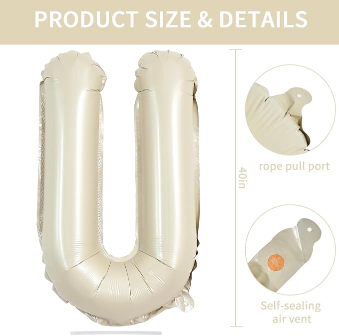 TONIFUL 40 Inch Large Cream White Letter U Balloons Giant Alphabet Letter - Image 2