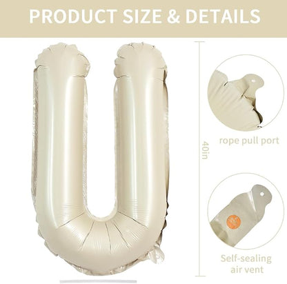 TONIFUL 40 Inch Large Cream White Letter U Balloons Giant Alphabet Letter - Image 2