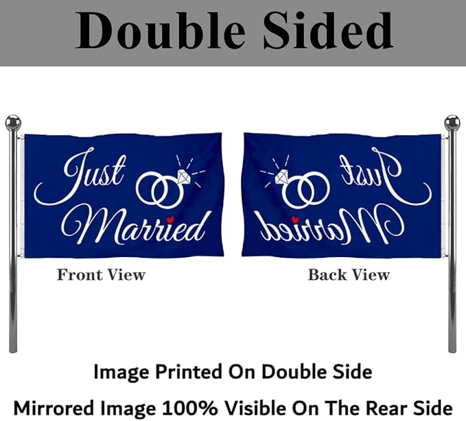 Just Married Flag Banner Outdoor Indoor Decoration Flag 3x5Feet Double Stitched - Image 3