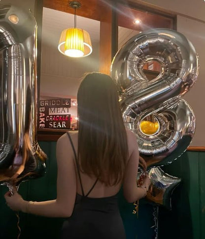 Silver Number 8 Balloon 40 inch, Balloon numbers party supplies, deco photo - Image 5