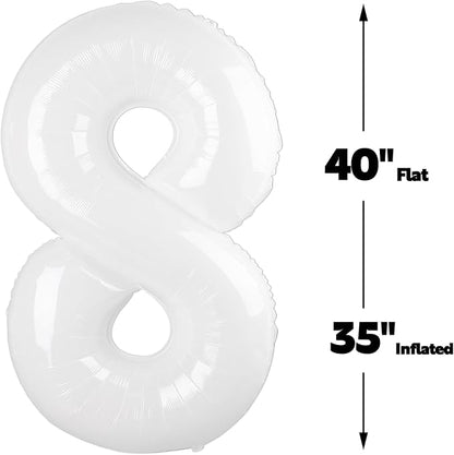 White Number 8 Balloon 40 inch, Balloon numbers party supplies, deco photo shoot - Image 2