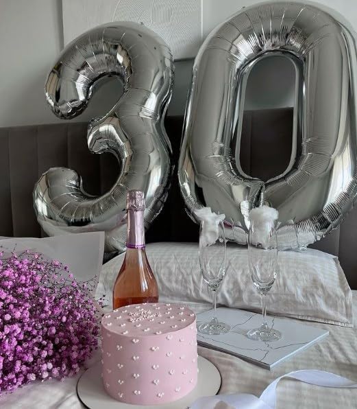 Silver Number 0 Balloon 40 inch, Balloon numbers party supplies, deco photo - Image 4
