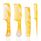 Yellow Hair Styling Combs Set - Wide-Tooth, Fine-Tooth, Rat Tail, and Dual Comb for Men and Women