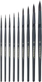 Transon Round Paint Brush Set 9pcs Synthetic Sable Hair for Acrylic Painting Watercolor Painting Gouache Ink Craft and Detail Painting Black Color