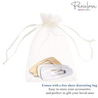 Parcelona French Mini Set of 4 Small Celluloid Acetate Snap Hair Clips No Slip Fashion Durable Styling Women Hair Accessories Girls Snap Hair Barrette, Made in France (Golden-Silver)