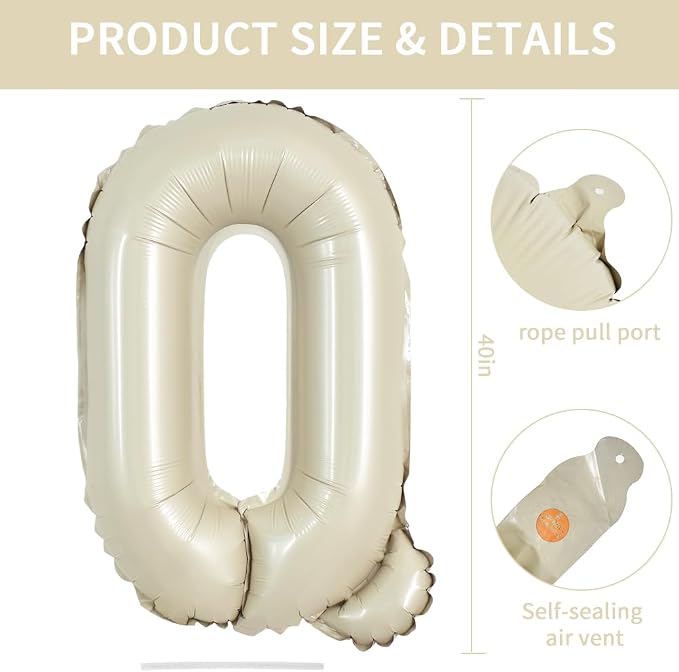 TONIFUL 40 Inch Large Cream White Letter Q Balloons Giant Alphabet Letter - Image 2
