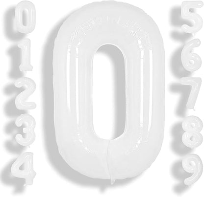 SUWEN 40 Inch White Large 0 Balloon Number Big Foil Helium Numbers 0-9 | Giant by SUWEN