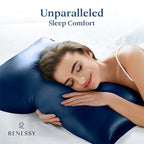 Premium Silk Pillowcase 100% Organic Mulberry Silk, 22 Momme, Grade 6A - Oeko-Tex Certified in Germany - Luxury for Hair & Skin, 1 Piece (King Size 20x36 Inches, Navy Blue)