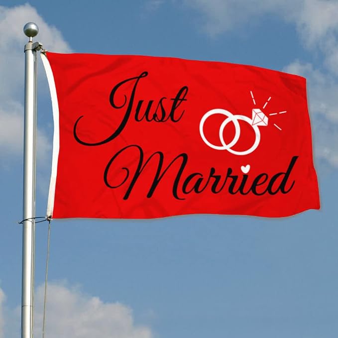 Just Married Flag Banner Outdoor Indoor Decoration Flag 3x5Feet Double Stitched - Image 2