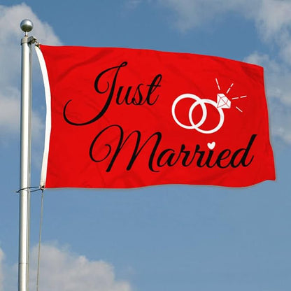 Just Married Flag Banner Outdoor Indoor Decoration Flag 3x5Feet Double Stitched - Image 2
