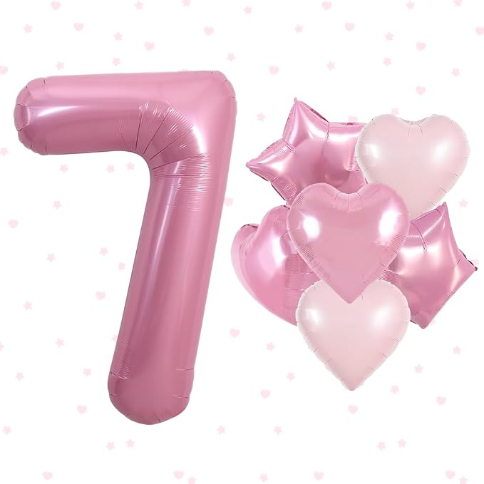 TONIFUL 7th Birthday Balloons Kit 40 Inch Pink Large Number 7 Foil Balloon | by TONIFUL
