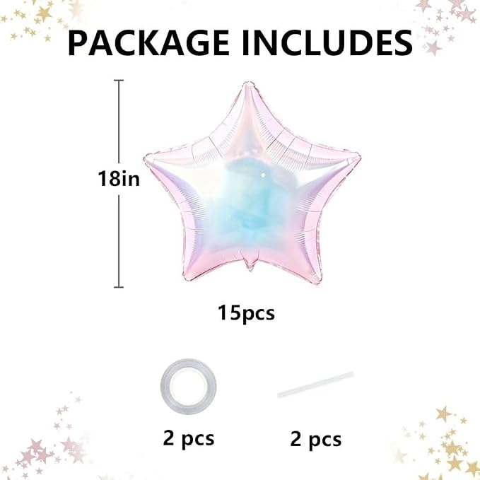 TONIFUL 15 Pcs Star Balloons 18 Inch Large Iridescent Foil Balloons | Big - Image 2