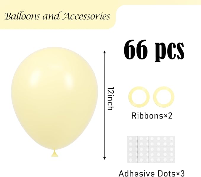 Voircoloria 66pcs Pastel Yellow Light Yellow Latex Party Balloons, 12inch | - Image 2