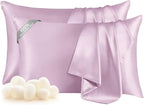 THXSILK Set of 2 100% Mulberry Silk Pillowcase for Hair and Skin Health, Soft Breathable and Smooth Pillowcases with Hidden Zipper, Both Sides Premium Grade 6A+ Silk, Standard 20"x26", Light Purple