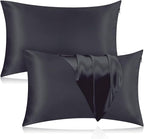 Silk Pillowcase for Hair and Skin, 2 Pack 100% Mulberry Silk Pillowcase 25 Momme, 600 Thread Count, Both Side Pure Silk Pillow Cover with Hidden Zipper (BlackGray, Standard 20''×26'')