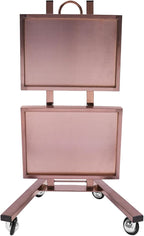 2 Tier Foldable Tray Trolley, Stainless Steel Salon Storage Metal Rolling Cart Mobile Hairdressing Tool Organizer with Wheels for Hair Salon, Studios, Spa Salons (Rose Gold)