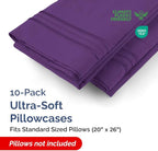 Standard Pillow Cases Set of 10 - Ultra Soft Hotel Quality Pillowcase Covers - Comfy, Cozy & Wrinkle Free - Shrink, Stain and Fade Resistant - Machine Washable Pillow Protectors - 10 Pcs Set - Purple