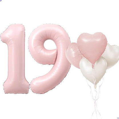 Pink 19 Balloon Number Pastel Pink 19th Birthday Party Decorations by Unknown