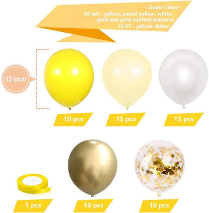 KBZVNAF Yellow White Gold Confetti Balloons 60 Pack 12 inch | Pastel Yellow - Image 2