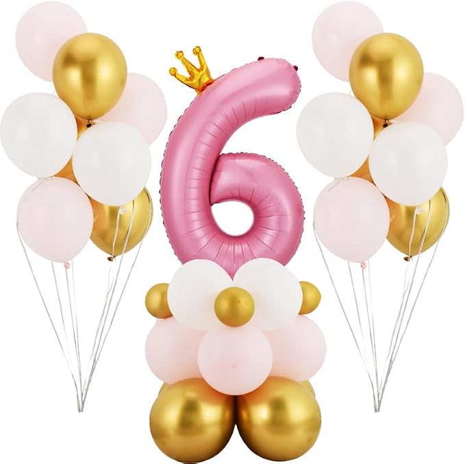 40 Inch Crown Pink Number 6 Balloon, Big Conjoined Light Pink Foil Mylar Helium - Image 5
