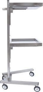 2 Tier Foldable Tray Trolley, Stainless Steel Salon Storage Metal Rolling Cart Mobile Hairdressing Tool Organizer with Wheels for Hair Salon, Studios, Spa Salons (Silver)