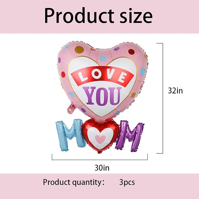 Love You Mom Balloons Mother's Day Balloons Mom Heart Foil Balloon - Image 2