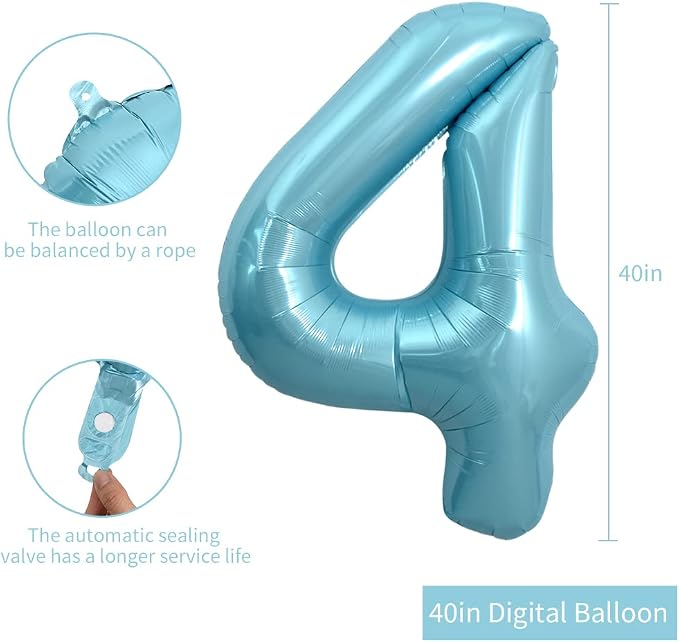 TONIFUL 40 Inch Light Blue Large Numbers Balloons 0-9, Number 4 Digital Helium - Image 2