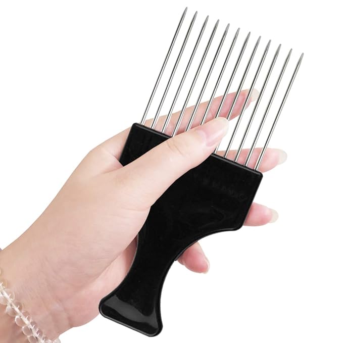 4 Packs Afro Comb Metal Pick, Hairdressing Detangle Wig Braid Hair Styling Tool- Black