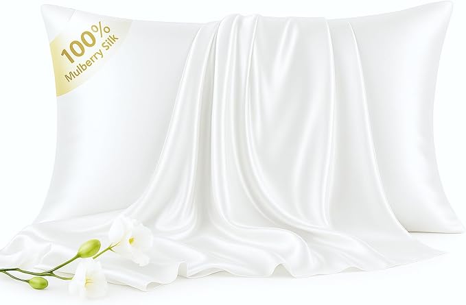 Silk Pillow Cases King - 6A Luxury 100% Mulberry Silk Pillowcase for Hair and Skin - Anti-Wrinkle, Cooling & Smooth, Hidden Zipper - Pillowcases for Sleeping Women, White