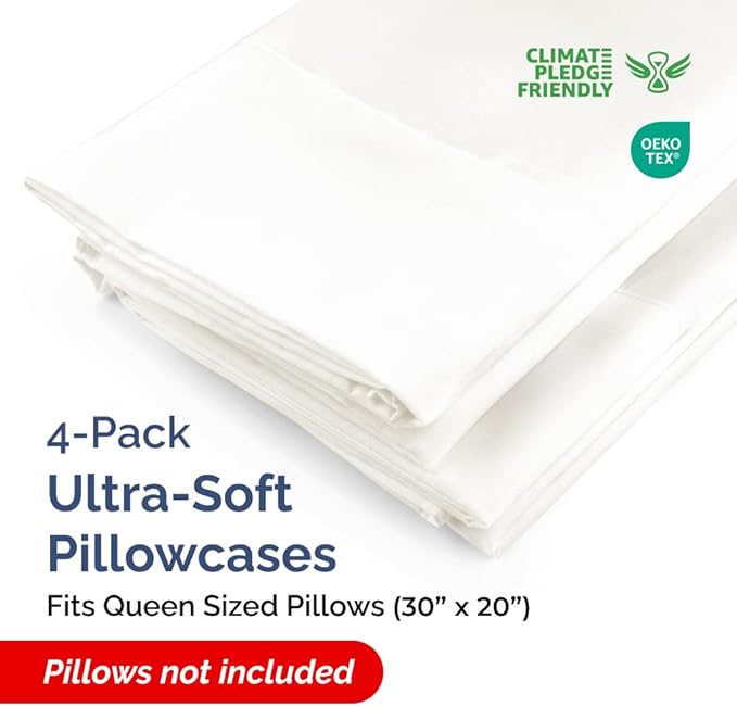 Queen Pillow Cases - 4 Pack - Super Soft Pillowcase Covers - Envelope Enclosure - Hotel Quality Pillow Protectors - Wrinkle Free, Fade & Stain Resistant - Machine Washable - 20" x 30" (Antique White)