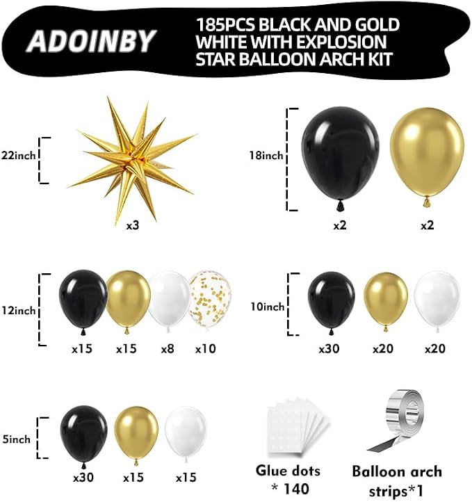 Black and Gold Balloon Garland Arch Kit - Image 2