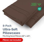 King Pillow Cases Set of 8 - Ultra Soft Hotel Quality Pillowcase Covers - Comfy & Wrinkle Free - Shrink, Stain and Fade Resistant - Easy-Care, Machine Washable Pillow Protectors - 8 Piece Set - Brown