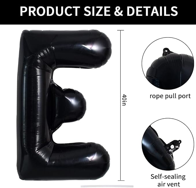 TONIFUL 40 Inch Large Black E Letter Balloon - Image 2