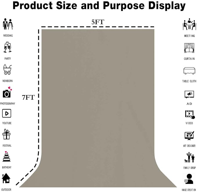 Grey Photography Backdrop for Photoshoot, Fabric 5x7ft | Polyester Studio Photo - Image 3