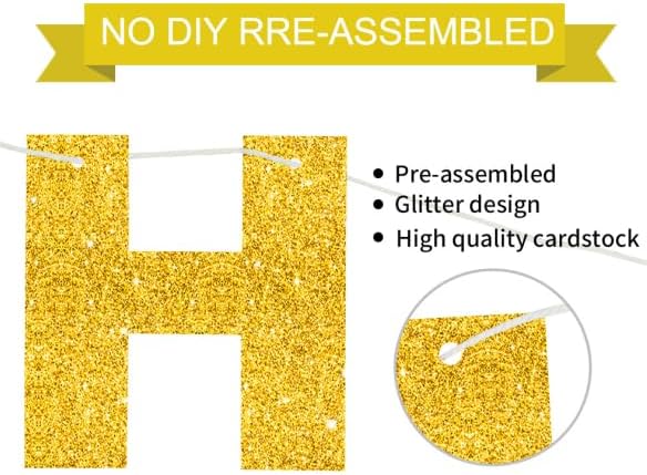 BEISHIDA Pre-Strung Glitter Gold Happy Birthday Banner Party Sign Decor | NO DIY - Image 3