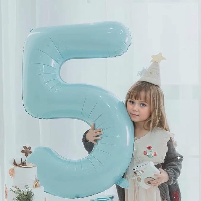 40 Inch Matte Blue 5 Number Balloons Light Blue Number 5 Foil Balloon Mylar - Image 4