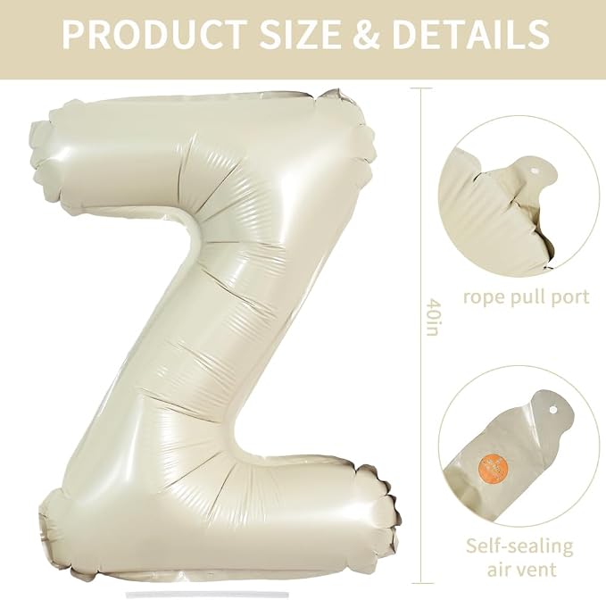TONIFUL 40 Inch Large Cream White Letter Z Balloons Giant Alphabet Letter - Image 2