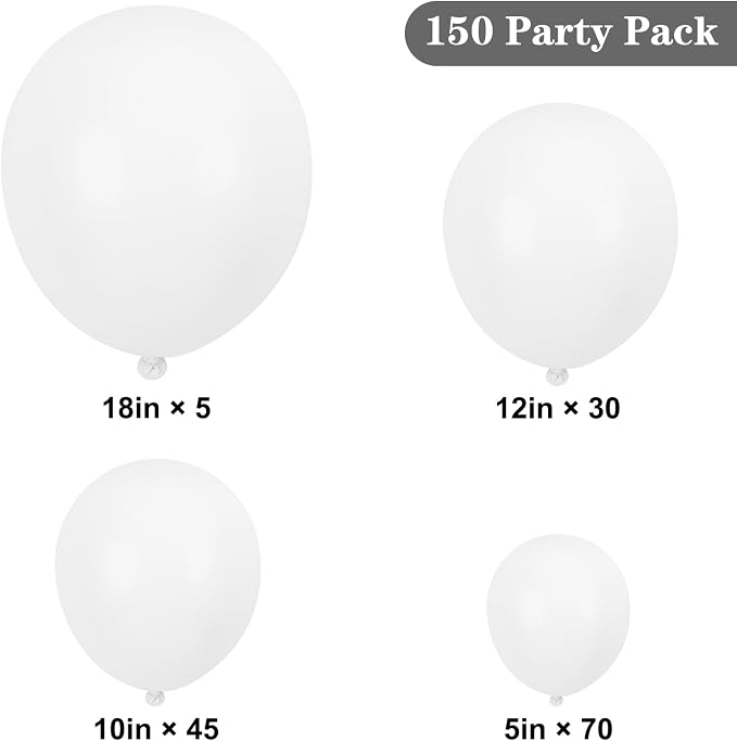 APLANET 150pcs White Balloons Different Sizes 18 12 10 5 Inch, Latex Balloons - Image 2