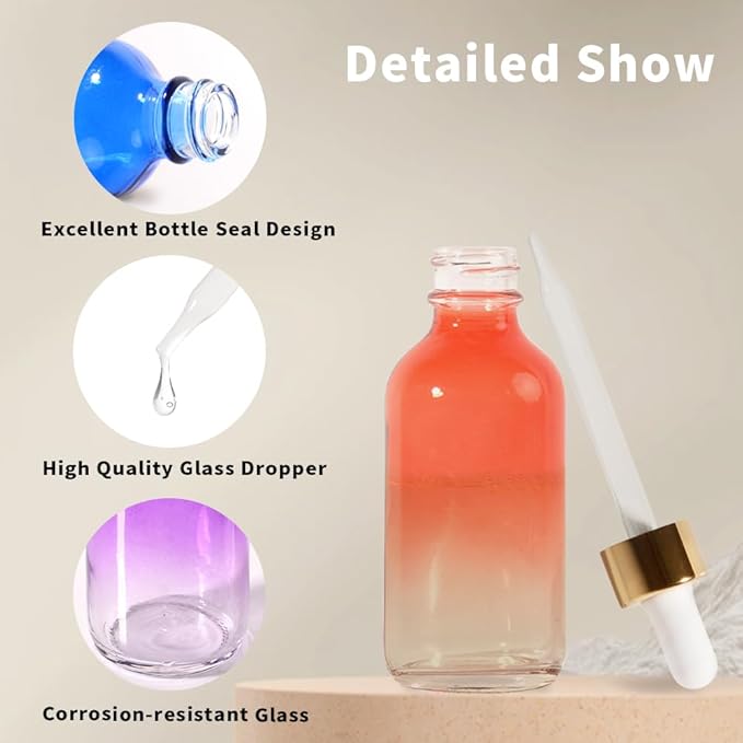 24 Pack, 2oz Glass Dropper Bottle Oil Bottles for Hair, Tincture Bottles with Dropper, Glass Bottle with Dropper