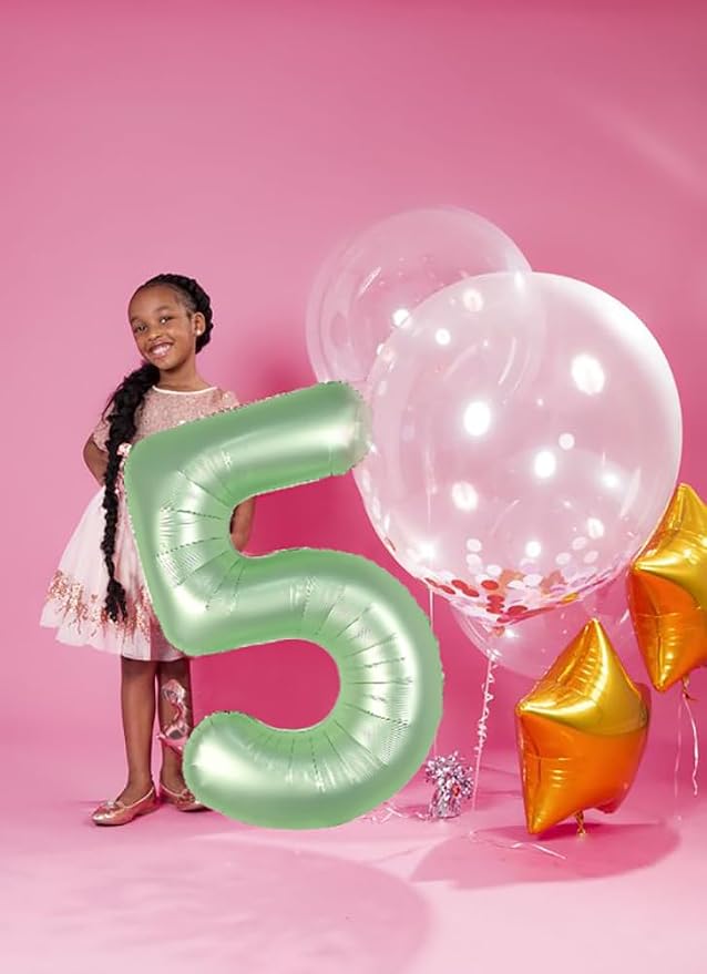 5 Balloon Numbers Birthday Decorations, 40In Sage-Green Balloons - Image 4