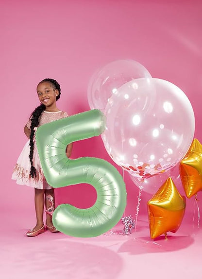 5 Balloon Numbers Birthday Decorations, 40In Sage-Green Balloons - Image 4