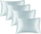 BEDELITE Satin Pillowcase for Hair and Skin, Super Soft Similar to Silk Pillow Cases 4 Pack with Envelope Closure, Cooling Pillowcases for Women Men (20"x26" Standard Size, Stone Blue)