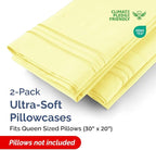 Queen Pillow Cases Set of 2 - Ultra Soft Hotel Quality Pillowcase Covers - Comfy, Cozy & Wrinkle Free - Shrinkage, Stain and Fade Resistant - Machine Washable Pillow Protectors - 2 Piece Set - Yellow