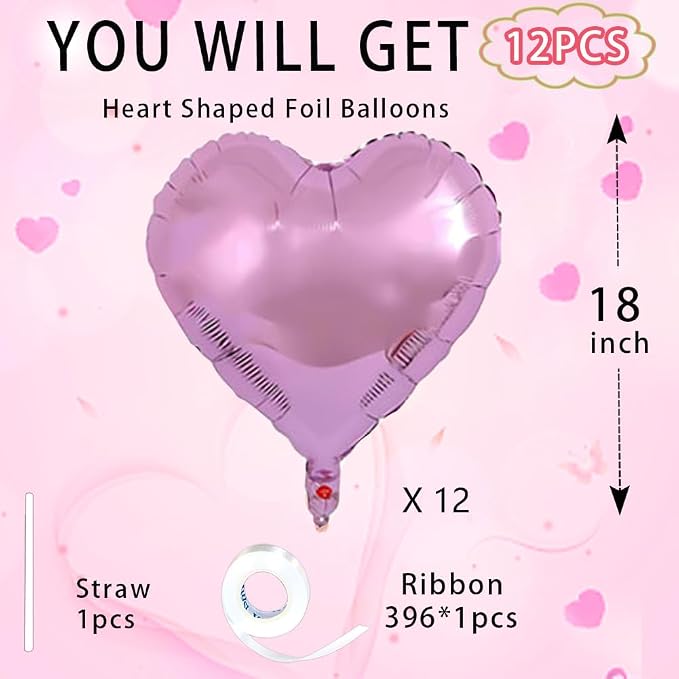 Light Purple Heart Balloons，18 Inch Light Purple Foil Mylar Love Heart Shaped - Image 2